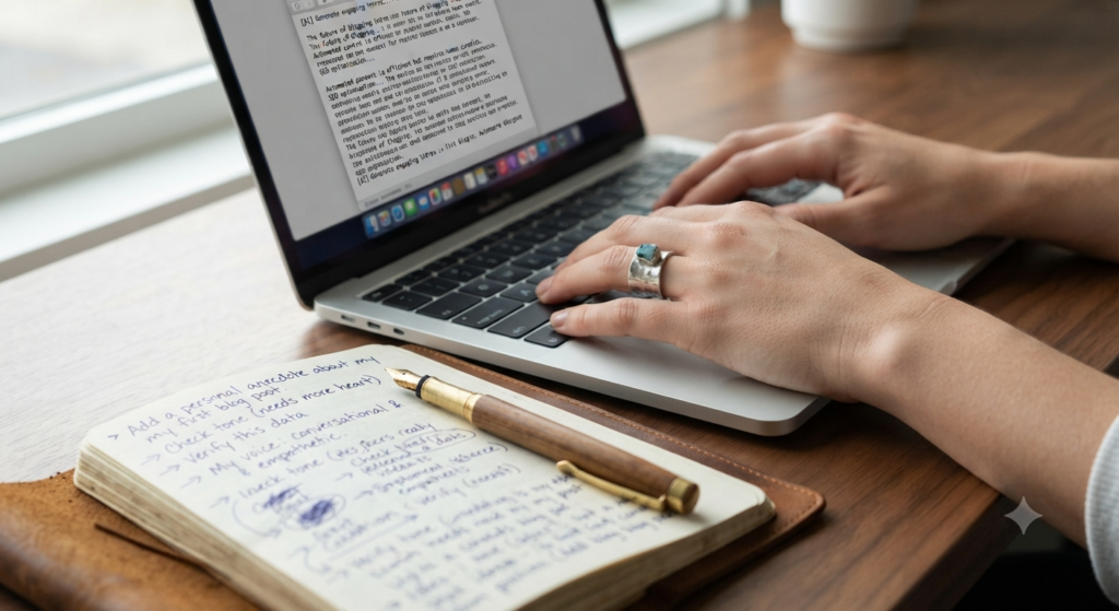 Writer reviewing AI-generated content