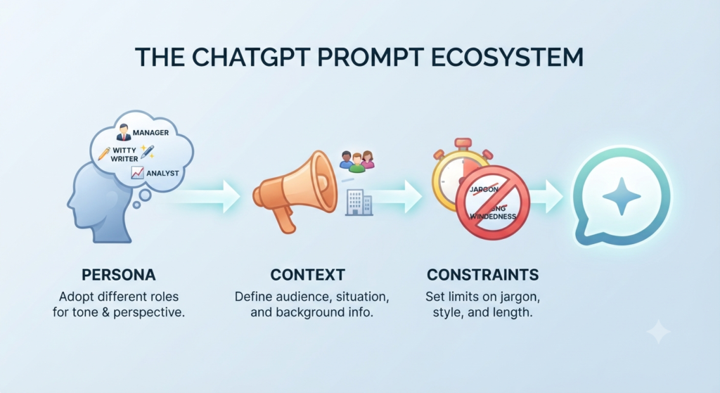 ChatGPT writing prompt showing persona task context and constraints