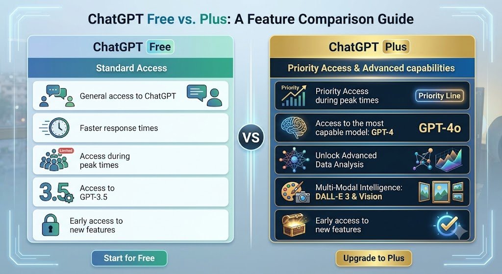 ChatGPT Free vs Plus feature comparison