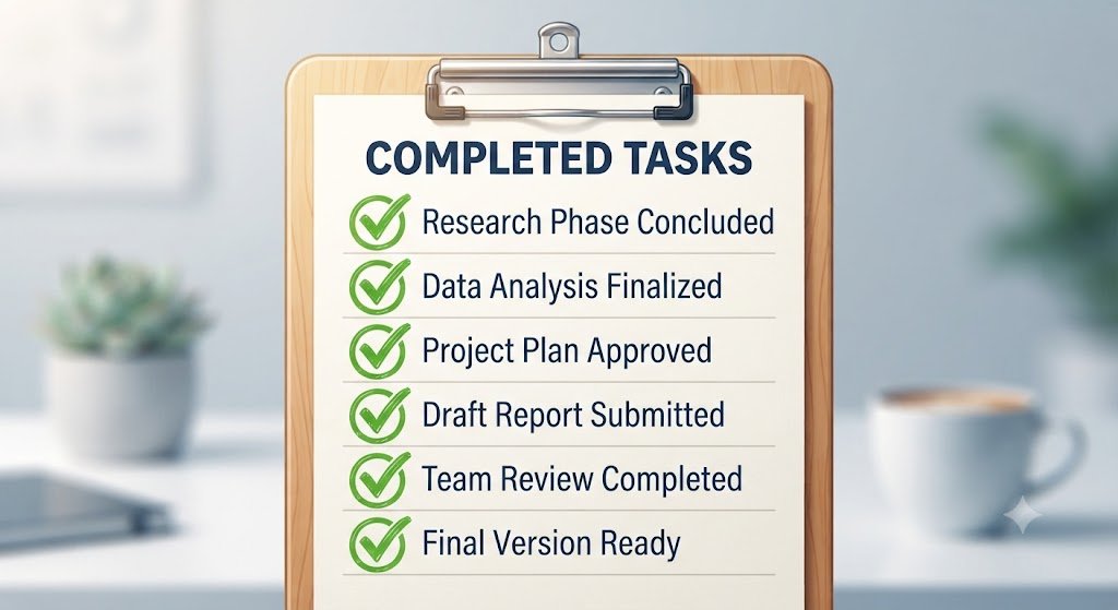 A digital clipboard displaying a list of security best practices with green checkmarks, signifying a complete safety checklist.