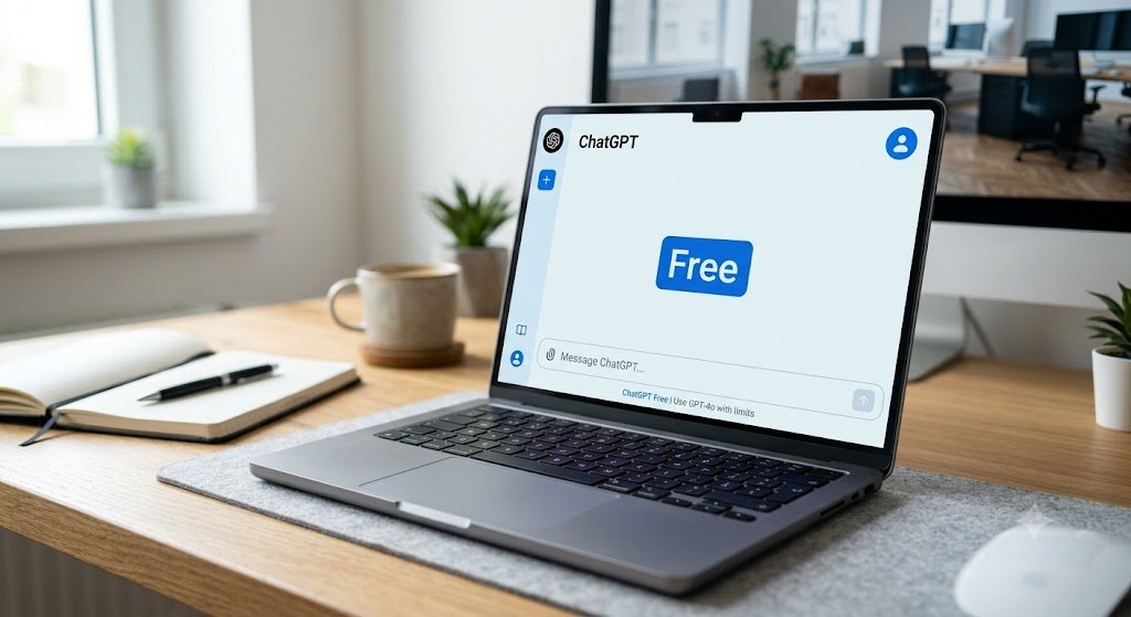 User using ChatGPT Free on a laptop