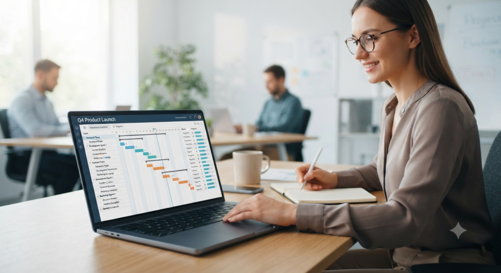 Professional using ChatGPT for project planning
