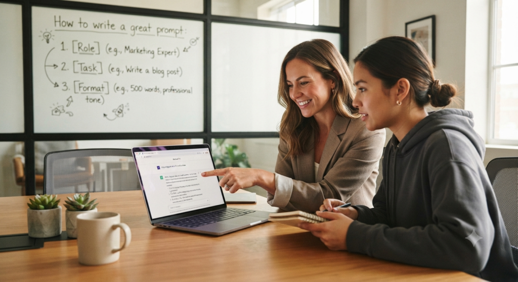 small business team learning AI prompts