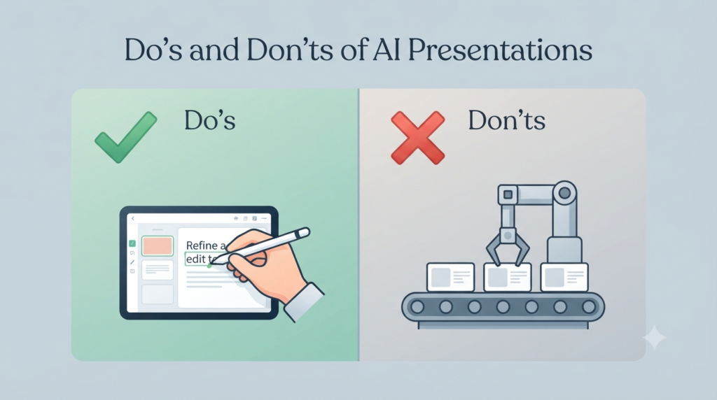 Checklist showing human customization of AI-generated presentation slides